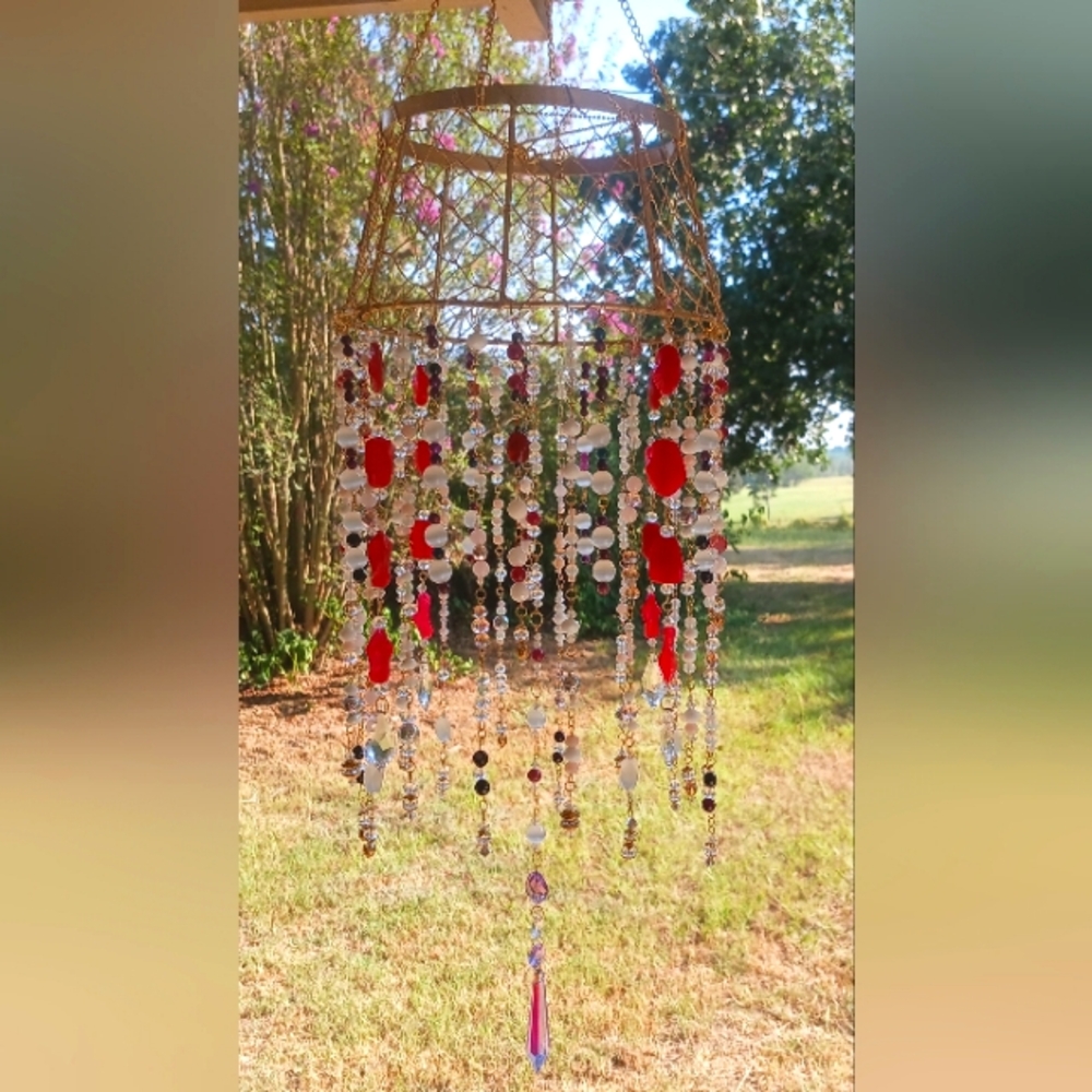 Boho Style 18k gold plated Chandelier with Natural Crystals